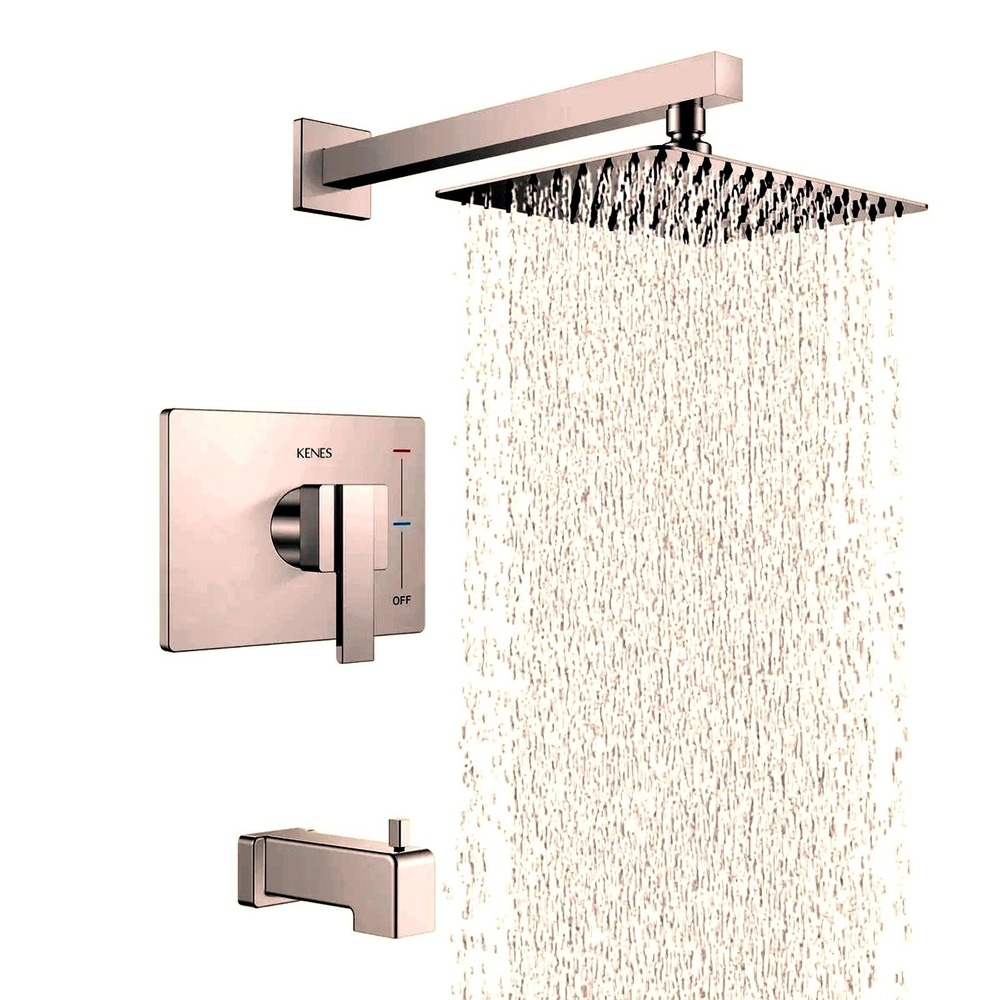 KENES Tub Shower Faucet Set Rainfall Shower Head with Valve & Spout Chrome